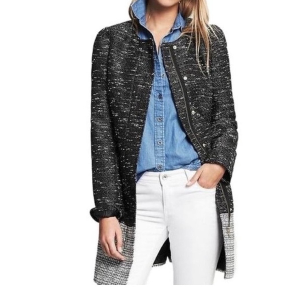 Banana Republic Women's Tweed Career Academia Long Zip Lady Coat Sz XS